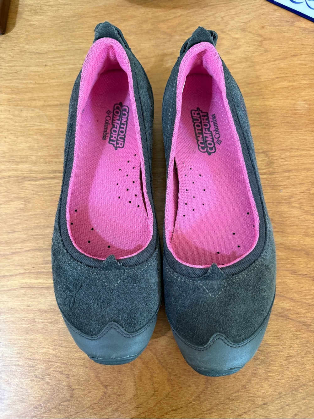 Columbia Women’s Brown Suede Slip-On Flats with Pink Insole